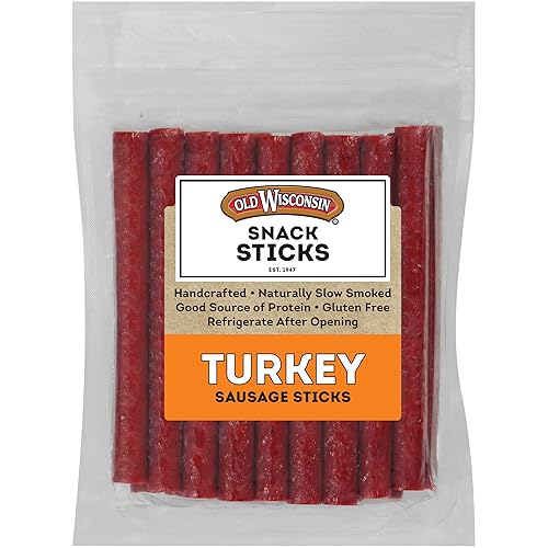 Old Wisconsin Turkey Sausage Snack Sticks, 16 OZ Resealable Pack | Handcrafted Turkey Sausage Sticks, Naturally Smoked Meat Snacks, High Protein, Low Carb, Keto and Gluten Free, No MSG Added