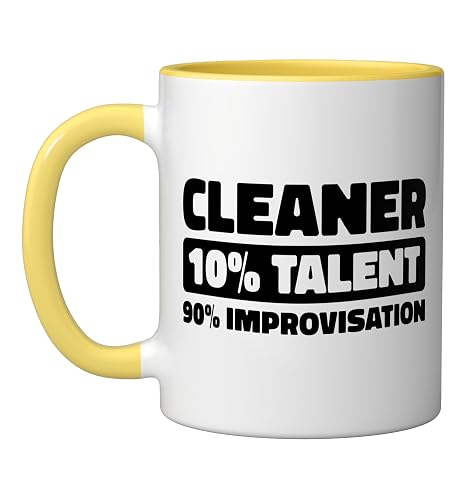 Cleaner Sanitation - Janitorial Housekeeping Cleaner Ceramic Mug, Yellow/White