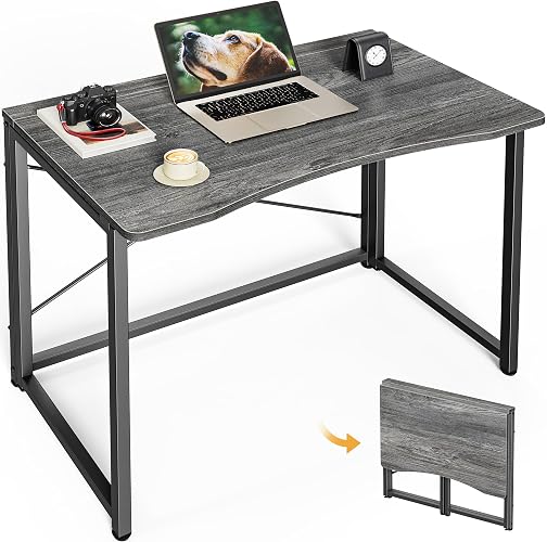 Huuger Folding Desk for Small Spaces, 31.5 Inch Foldable Computer Table | Easy Assembly, Small Writing Work Office Computer Desk, for Home Office, Study, Bedroom, Dorm, Space Saving, Grey