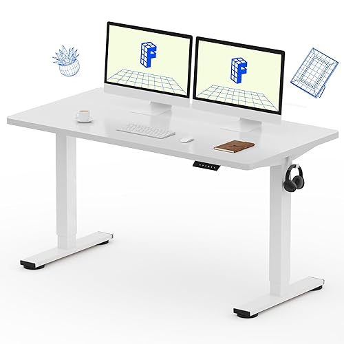FLEXISPOT EN1 55"x28" One-Piece Standing Desk, White | 1" Thick Seamless Desktop, 176 LBS Capacity, Home Office Use, 4 Memory Presets, Dual Monitor Setup, Anti-Collision Protection