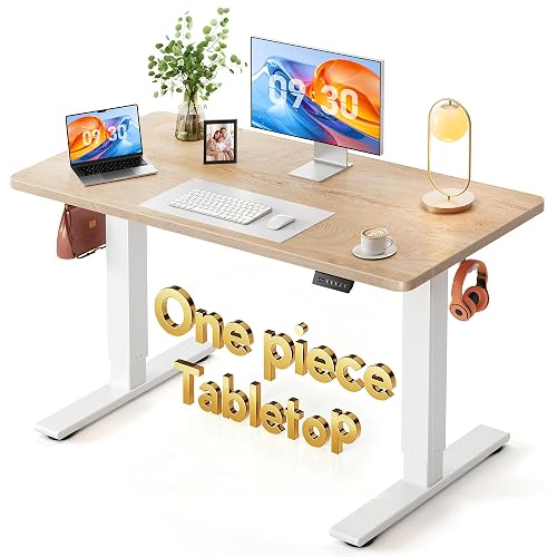 FEZIBO One-Piece Standing Desk, 48"x24" Seamless Tabletop Electric Height Adjustable for Home Office, Study Rooms & Multi-Device Workstations, Maple