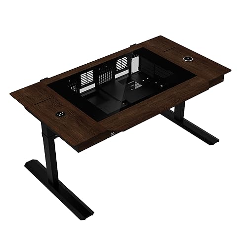 Lian Li DK-07 Wood Motorized Standing Desk (DK07X-WD) | Dual E-ATX & 480/420 Radiators Ready, Real Wood Top, Built-in Wireless Charging, Height Adjustable, 17-Fan Support