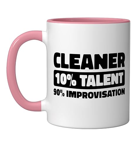 Cleaner Sanitation - Janitorial Housekeeping Cleaner Ceramic Mug, Pink/White