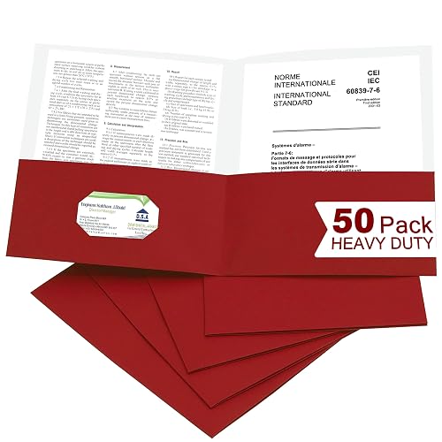 Zzrywuty 50 Packs Paper Red Folders with Pockets for Students,Businessmen and Office Workers,Letter Size,Two Pocket Folders with Card Slot for Office,Business,School Supplies