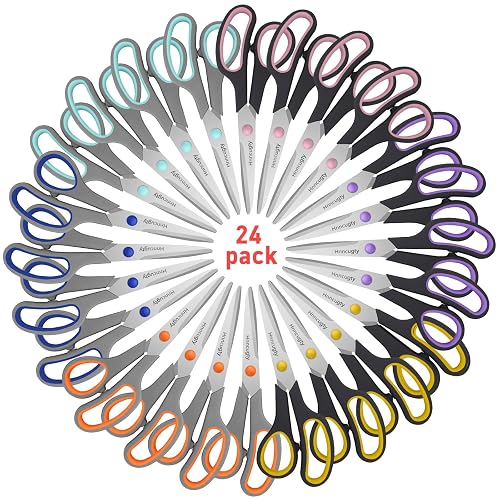 Scissors for Office School Supplies, Hnncugty 8"Scissors All Purpose 24Pack | Sharp Shears Bulk Set for Home Craft Sewing Fabric Middle School Student Teacher Supplies, Comfort Grip Right/Left Handed