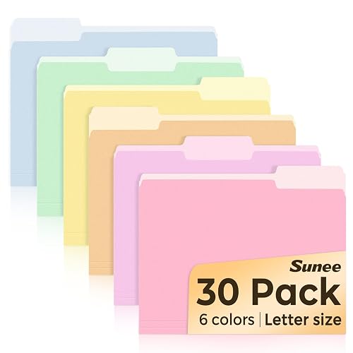 SUNEE File Folders, 30 Pack Manilla Folders 8.5 x 11, Colored File Folders Home Office School Supplies for Documents Files Paper, 6 Bright Colors