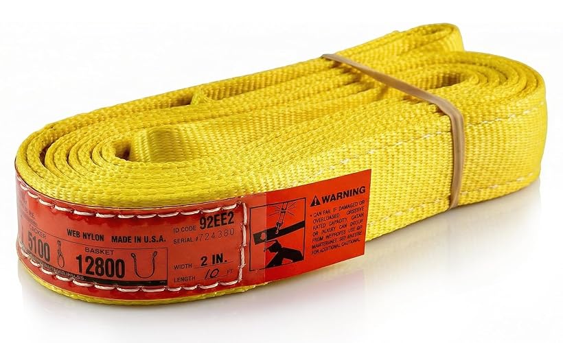 DD Sling (USA Made). 2" wide X (4' to 20' lengths) in Listing! 2 Ply Twisted Eye, Nylon Lifting Slings, Eye & Eye, Heavy Duty (900 webbing), 6,400 lbs Vertical, 5,100 Choker, 12,800 Basket Load Capacity (2inX10ft)
