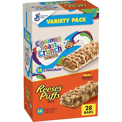 Cinnamon Toast Crunch and Reese's Puffs Cereal Treat Bars, 28 ct | 14 Cinnamon Toast Crunch Bars, 14 Reese's Puffs Bars, with Cinnadust Cinnamon Sugar and Real Reese's Peanut Butter, 23.8 oz