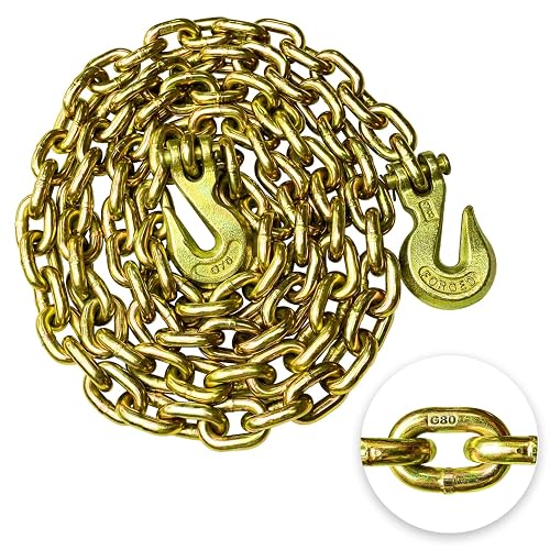 YATOINTO G80 Transport Binder Chain 3/8 Inch x 10 Foot Safety/Binder Chain with Clevis Grab Hooks 7,100 lbs Safe Working Load Logging Chain for Transporting Towing Tie Down Binding Equipment