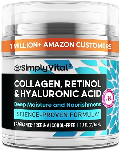 SimplyVital Face Moisturizer Retinol Collagen Hyaluronic Acid Cream 1.7 oz | Anti-Aging, Moisturizer Face Cream for Women & Men, Visibly Firming, Hydrating Neck Care, Day & Night Skin Care, Silky Feel