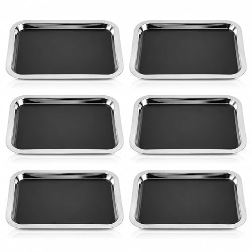 6 Pack Stainless Steel Dissection Trays with Black Wax, Reusable Wax Dissection Pans for Biology and Classroom Science Supplies, 10.2" x 7.5"