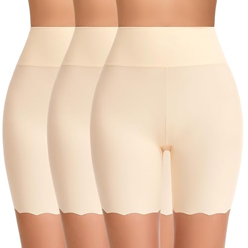 FRESBEIT Cooling Slip Shorts for Women Under Dress Anti Chafing Biker Short | High-Waisted seamless shapwear shorts scalloped edge safety boyshorts panties underwear workout shorts for under dresses