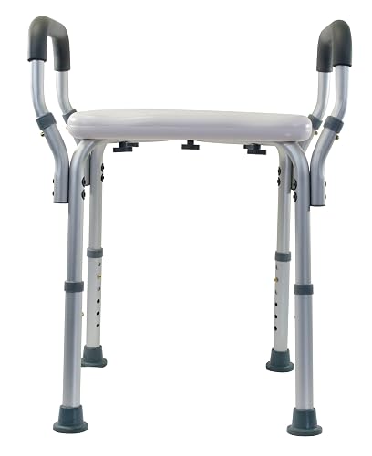 Essential Medical Supply Height Adjustable Shower and Bath Bench with Padded Arms and Textured Seat - Perfect Shower Chair for Inside Shower or Bath for Seniors and Adults - Supports Up to 300lbs.