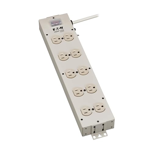 Eaton Tripp Lite Series 10 Outlet Heavy Duty Power Strip, Metal, Under Desk & Wall Mount Option, 15ft Extension Cord, On/Off Switch Cover, Industrial Garage Shop Work Bench, White (TLM1015NC)