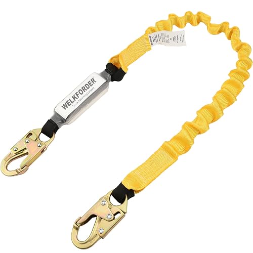 WELKFORDER 6-Foot Shock Absorber Stretchable Safety Lanyard with Double Snap Hook Connectors ANSI Z359.13-2013 Compliant Fall Protection Equipment