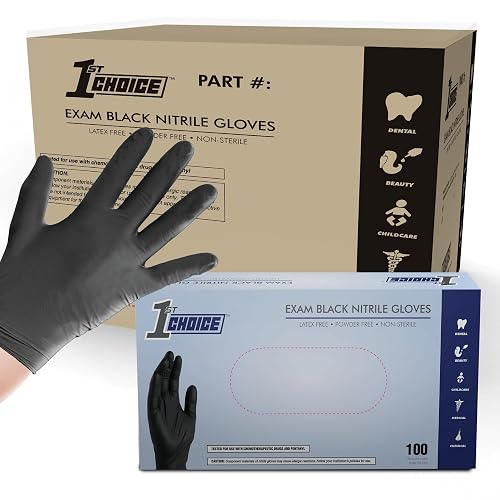 1st Choice Black 4 mil Nitrile Disposable Gloves Food Safe Medical Grade | Used Across Service Industries Including Food Prep and Handling, Commercial Cleaning, and Salons, Bulk Purchasing Options
