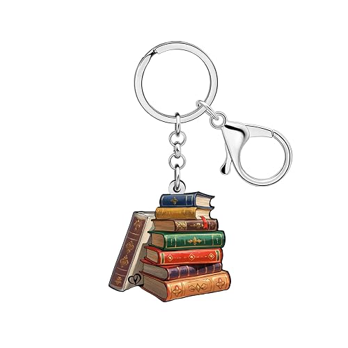 LONYOO Acrylic Book Keychain Accessories Bookish Gifts for Book Lovers Women Bookworm Reader Girls Kids Backpack Purse Charms