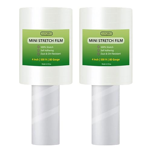 Clear Stretch Wrap Film,4" x1000Ft Pallet Wrap Roll with Handle for Moving Supplies,80 Gauge Industrial Strength Durable Self-Adhering Packing, Moving, Heavy Duty Stretch Film,500Ft x2 Pack