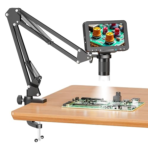 Aikokkl 5" LCD Digital Soldering Microscope for PCB Repair with C-Clamp | For soldering checks and electronics repair; C-clamp keeps both hands free, and the screen works without a computer.