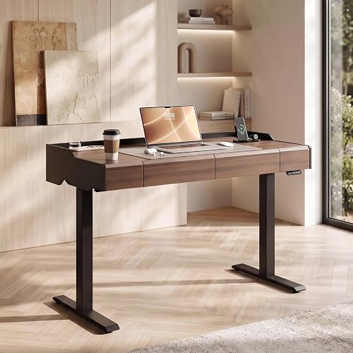 ModernMate Electric Standing Desk with Drawers, Hidden Cable Management | 48 x 24 Inches Height Adjustable Desk, Stand Up Table with Storage for Home Office, Black Walnut
