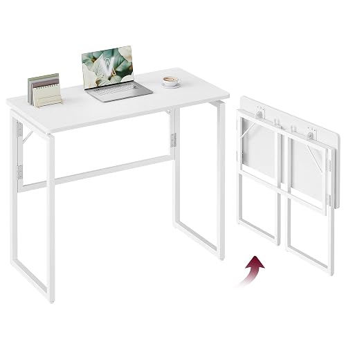 VASAGLE Folding Desk, Foldable Computer Desk, One-Piece Desktop, Rounded Edges, Small Folding Craft Table for Bedroom, Balcony, Camping, Easy Assembly, 31.5 x 15.7 Inches, Matte White ULWD151WF01