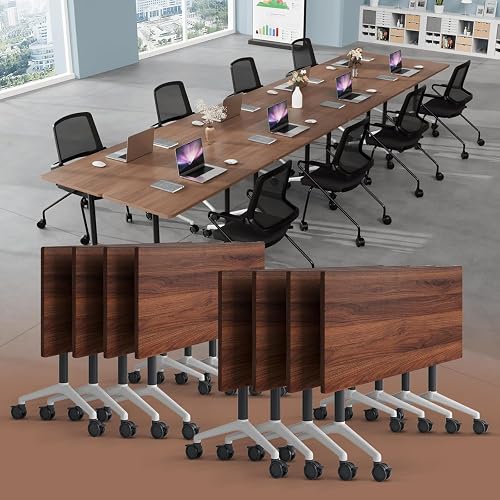 Conference Room Table, Modern Folding Training Tables with Flip Top, Mobile Table with Four Locking Wheels, Executive Desk for Meeting Room, Office, Classroom （6PCS,47in）