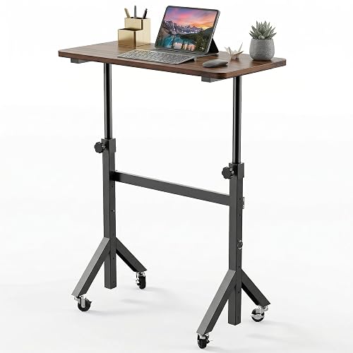 HUANUO 32'' Small Standing Desk Adjustable Heigh, Mobile Stand Up Desk with Wheels, Portable Rolling Desks for Walking Pad and Treadmill, Computer Laptop Desks for Home Office Space