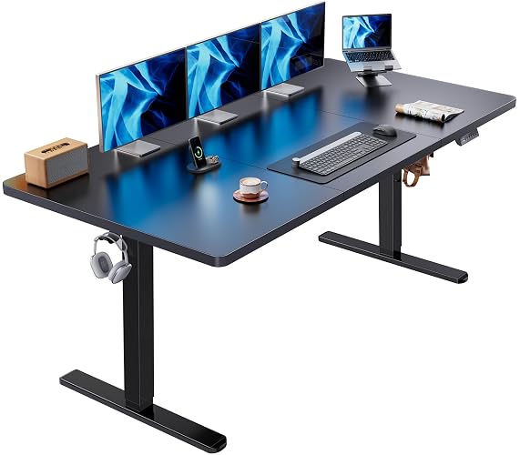 HUANUO 71 x 35 Inch Large Electric Standing Desk, Brushless Motor, Black | 35 Inch Deep Desktop, 220 lb Capacity, 4 Memory Presets, Cable Tray, Dual Hooks, Height 27.9–46.5 Inch; Ships In 2 Packages
