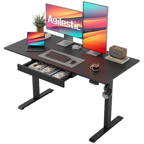 Agilestic 48 * 24 Inch Electric Standing Desk with Under Drawers, Black | Electric Height Adjustable, Storage Drawers, Sturdy Steel Frame, Memory Presets, Hooks, 154 lbs, Easy Assembly, Splice Board