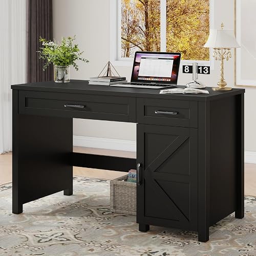 Vabches Farmhouse 47" Executive Desk with Storage Cabinet, Pure Black | Computer Desk with Drawers ,Workstation Computer Desk for Home Office and Study