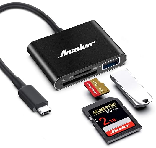 HICOBER USB C SD Card Reader, 3-in-1 for Laptop, Phone, Tablet, Black | Durable aluminum build reads SD, TF and USB drives up to 2TB via USB-C