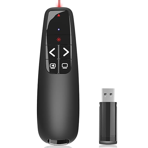 Presentation Clicker for PowerPoint, Wireless Presenter Remote with Laser | Ergonomic PowerPoint Remote Clicker with Red Laser Pointer for Computer Laptop/Windows/Mac/PPT/Google Slides Advancer