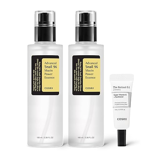 COSRX Snail 96% Mucin Essence 2ea & Retinol 0.1% Cream Mini Sample 1ea | Glass Skin Starter Set, Amazon Exclusive, Daily Hydrating & Firming Korean Skin Care Kit, Self Care Gift Set for Women