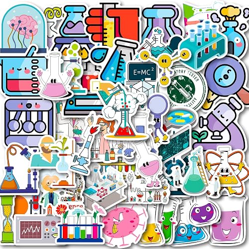 100 PCS Funny Science Laboratory Stickers for Kids Teens Adults, Physics Biology Chemistry Experiment Stickers, Waterproof Vinyl Stickers for Water Bottle Laptop Luggage Guitar