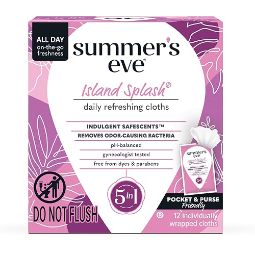 Summer's Eve Refreshing Feminine Wipes, Island Splash, 12 Count | Individually Wrapped Vaginal Wipes, Feminine Care to Help Remove Vaginal Odor, Gynecologist Tested, Intimate Wipes
