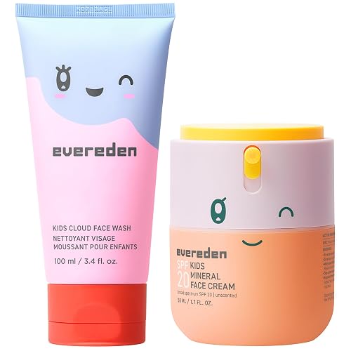 Evereden Kids Face Wash & SPF 20 Cream, Dermatologist-Tested, EWG Verified | Multi-Vitamin Face Wash & Mineral Sunscreen | Zinc Oxide, Vitamin B5 | No Phenoxyethanol, Safe for Sensitive Skin, Ages 3+