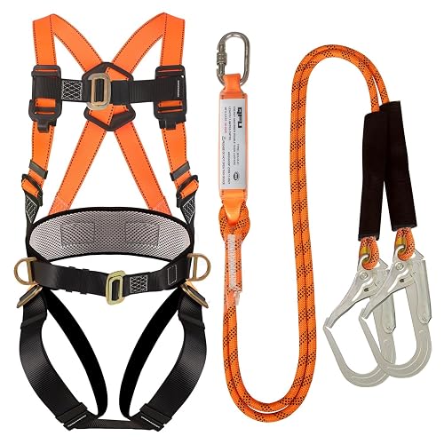 QFU Safety harness fall protection kit, equipped with shock-absorbing ropes, full-body safety harness for roof work