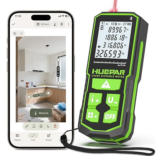 Huepar 330Ft Laser Measuring Tool with APP, 5 Years Warranty, Rechargeable Bluetooth Distance Meter, 1/16in Accuracy, Angle Sensor, Multiple Modes, IP54, Home&Construction, Fathers Days Dad Gifts
