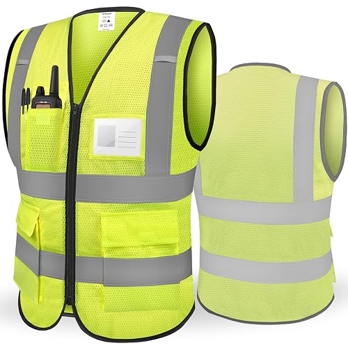 TICONN High Visibility Reflective Safety Vest for Men & Women, ANSI Class 2 | Breathable Polyester Mesh, 360° Reflective Strips, Multi-Function Pockets with ID Storage, Smooth Zipper, Construction & Work