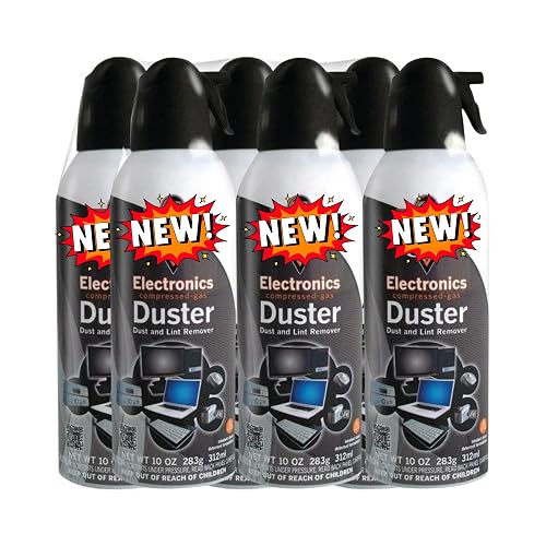 Electronics Duster Compressed Air Spray, 10 oz Cans, Dust and Lint Remover for Keyboards, Computers, Laptops, 6 Pack