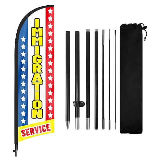 Immigration Service Advertising Swooper Flag Banner, Immigration Service Feather Flags with Pole and Ground Stake, Advertising Feather Banners Sign 8Ft for Immigration Service Business