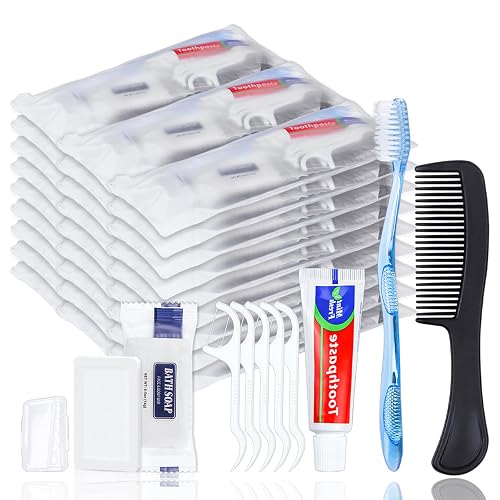 HQSLsund 10 Set Personal Hygiene Kit Basic Toiletry Kits Homeless Supplies | Bulk for Women,Men,Travel,Charity,Business Include 10 Toothbrush,10 Toothpaste,10 Comb,10 Bath Soap,50 Floss Pick
