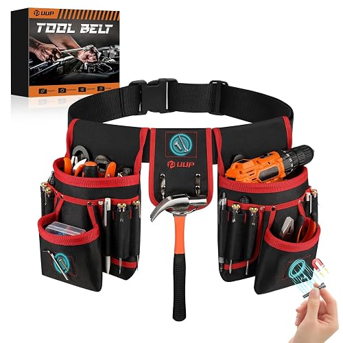 Magnetic Tool Belt for Men, 26 Pockets Heavy Duty Nail Tool Pouch Dad Gift | Magnet Holster Utility Toolbelt Detachable Adjustable Waist Tool Holder for Handyman Contractor Carpentry Roofer Plumber -Red