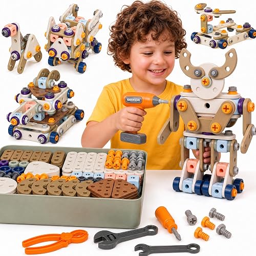 VkotaVkoty 2026 New Kids Tool Set, 211 Pcs STEM Building Toys for Ages 3-8 | Tools for Kids, Toddler Tool Set, Building Toys for Kids Ages 4-8, Erector Sets for Kids Ages 4-8, Toy Building Sets