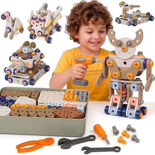 VkotaVkoty 2026 New Kids Tool Set, 211 Pcs STEM Building Toys for Ages 3-8 | Tools for Kids, Toddler Tool Set, Building Toys for Kids Ages 4-8, Erector Sets for Kids Ages 4-8, Toy Building Sets