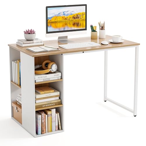 Tangkula Computer Desk with Storage Shelves, Home Office Desk with 5 Side Shelves & Metal Frame, Space Saving Laptop PC Desk, Writing Study Desk, Modern Vanity Desk for Bedroom (Natural)