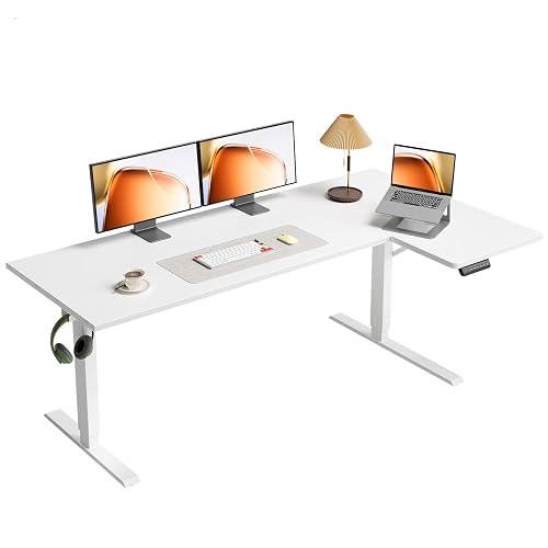 OffiGo 63 Inch Reversible L Shaped Electric Standing Desk, White | Corner Height Adjustable Computer Table, Stand Up Desk with 3 Memory Presets, Reinforced Frame for Home Office, Workstation