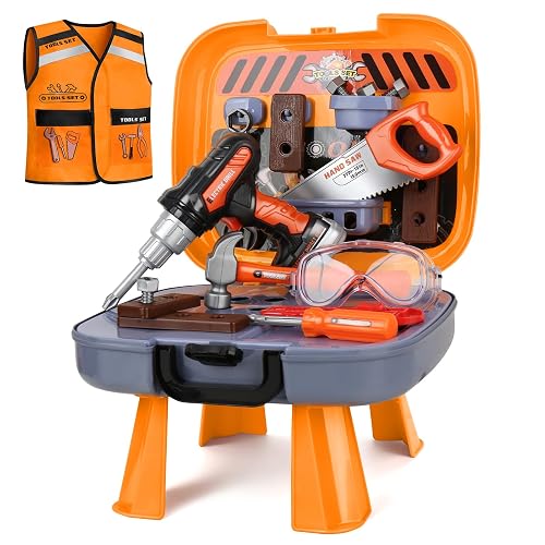 Toddler Tool Set for Age 3-5 Kids Tool Set with Tool Box and Toy Drill | Pretend Play Toy Tools Kids Construction Tools Bench for Toddlers Boys Toys 3 Year Old Gifts