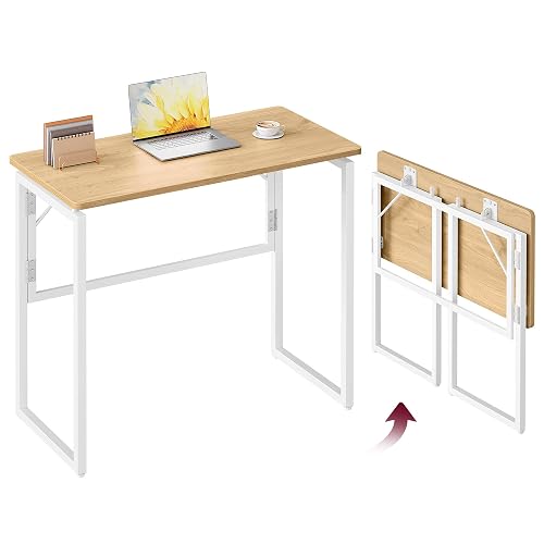VASAGLE Folding Desk, Foldable Computer Desk, One-Piece Desktop, Rounded Edges, Small Folding Craft Table for Bedroom, Balcony, Camping, Easy Assembly, 31.5 x 15.7 Inches, Straw Yellow ULWD151YD01