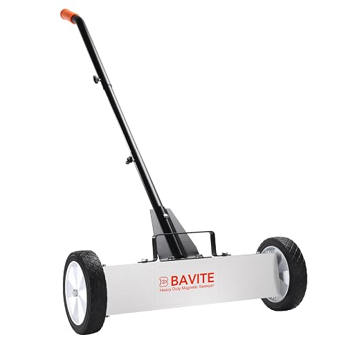 E BAVITE 45lbs Nail Magnetic Sweeper with Wheels, Magnet Pickup Sweeper 17" | Rolling Magnetic Sweeper Broom Large Rolling Magnet Tools Cleanup and Long Adjustable Handle for Construction Yard Shop